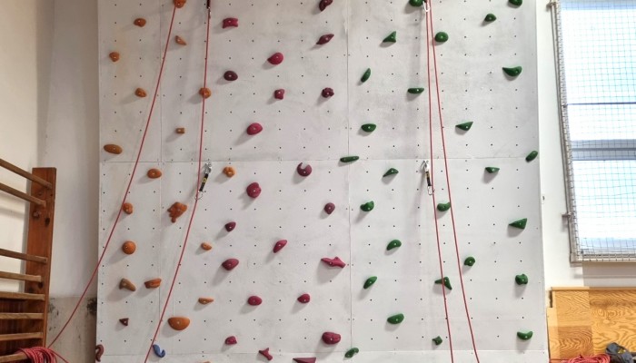 Vnitřní lezecká stěna ve školní tělocvičně