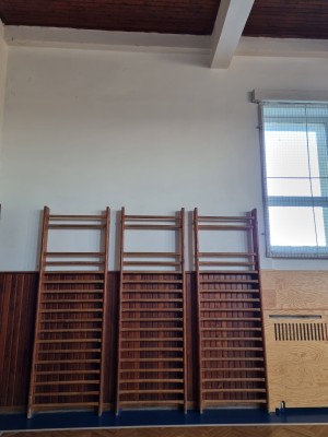 Vnitřní lezecká stěna ve školní tělocvičně